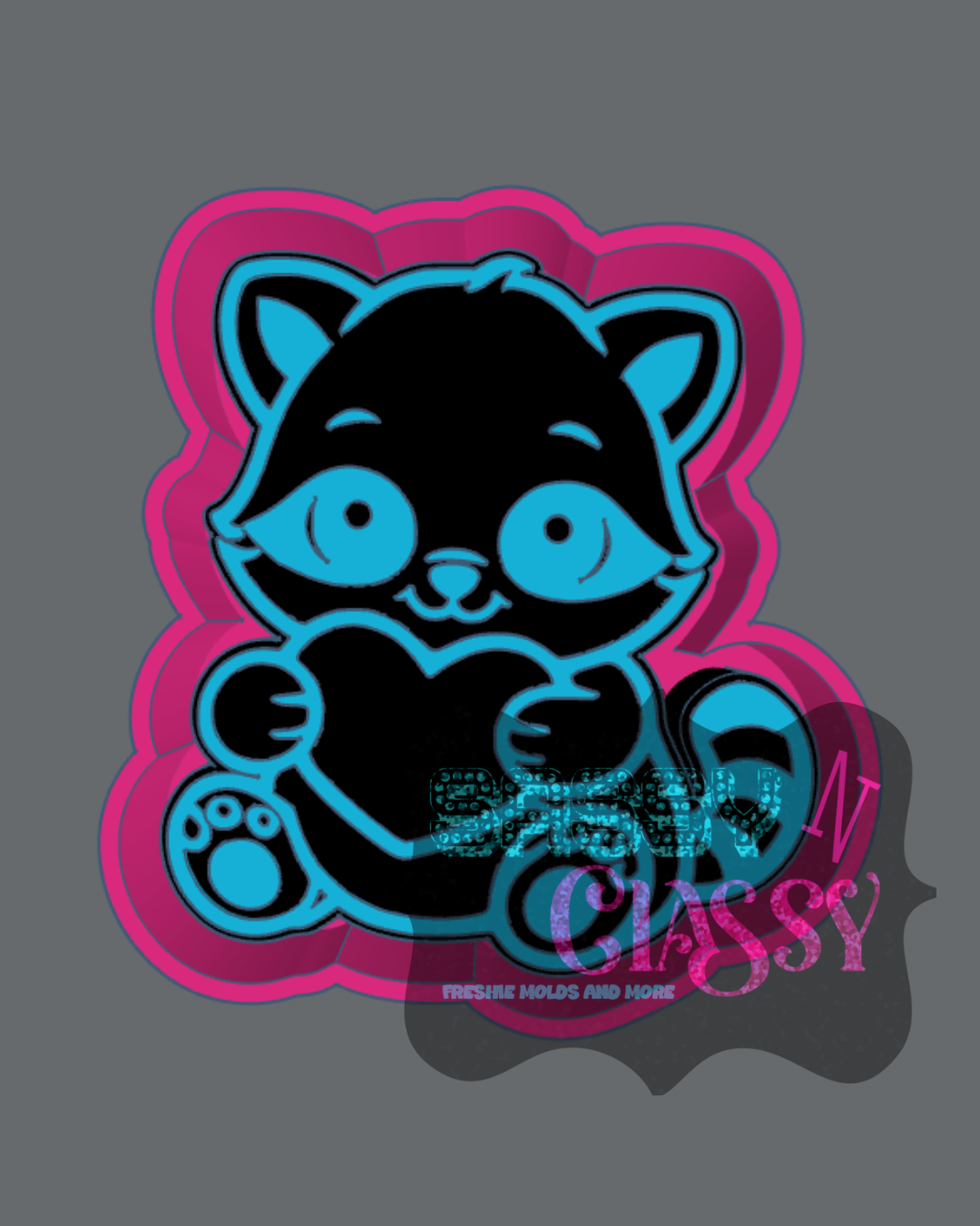 Raccoon holding Heart Freshie Mold