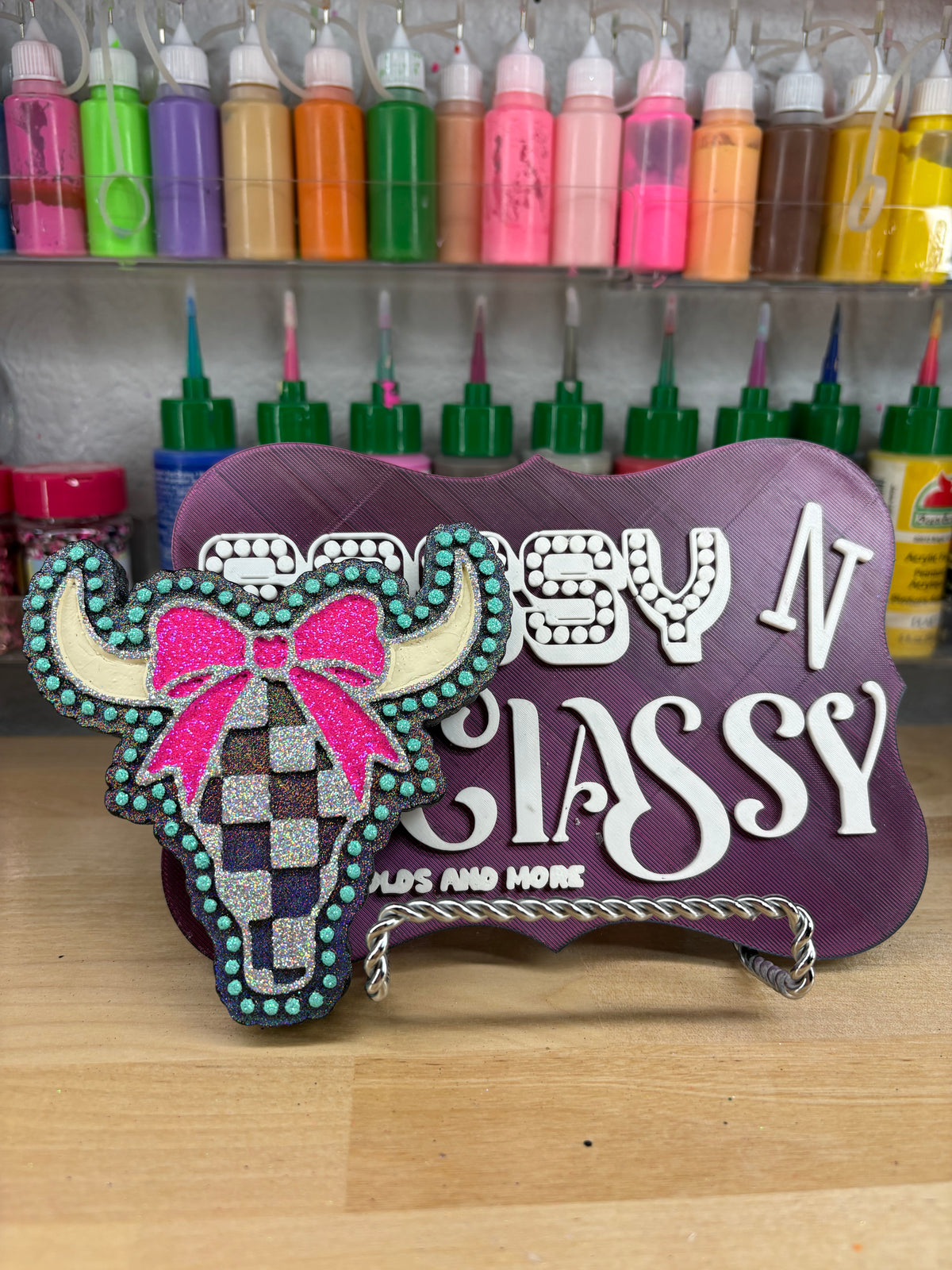 Checkered and Jeweled Bull Skull Freshie Mold