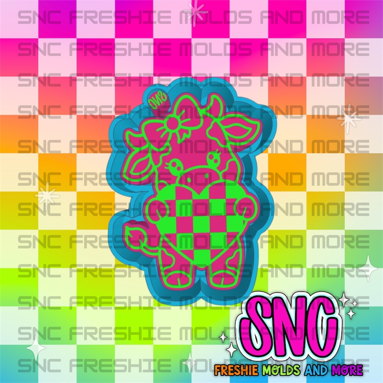 Cow with Checkered Heart Freshie Mold