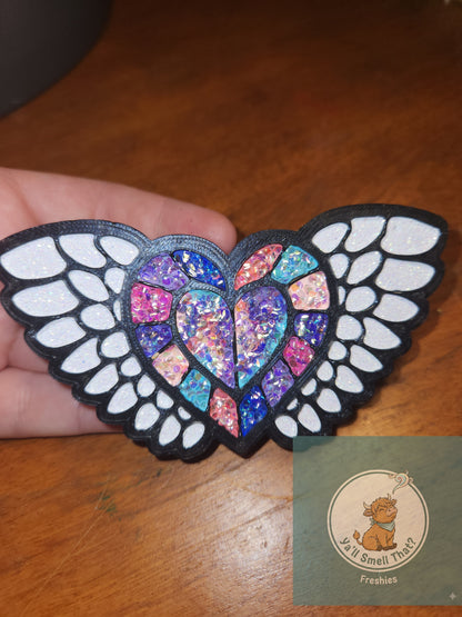 Stained Glass Heart and Wings Freshie Mold