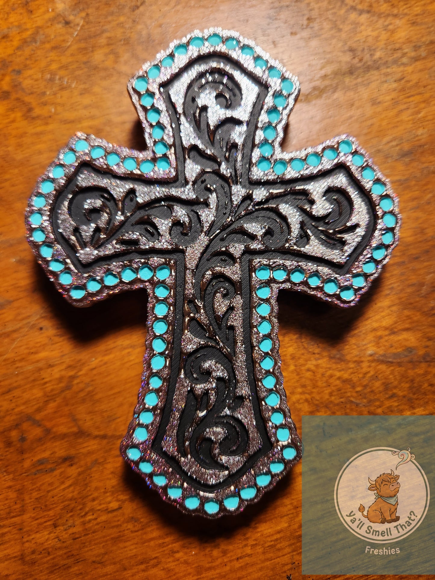 Tooled and Jeweled Cross Freshie Mold