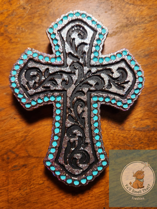 Tooled and Jeweled Cross Freshie Mold