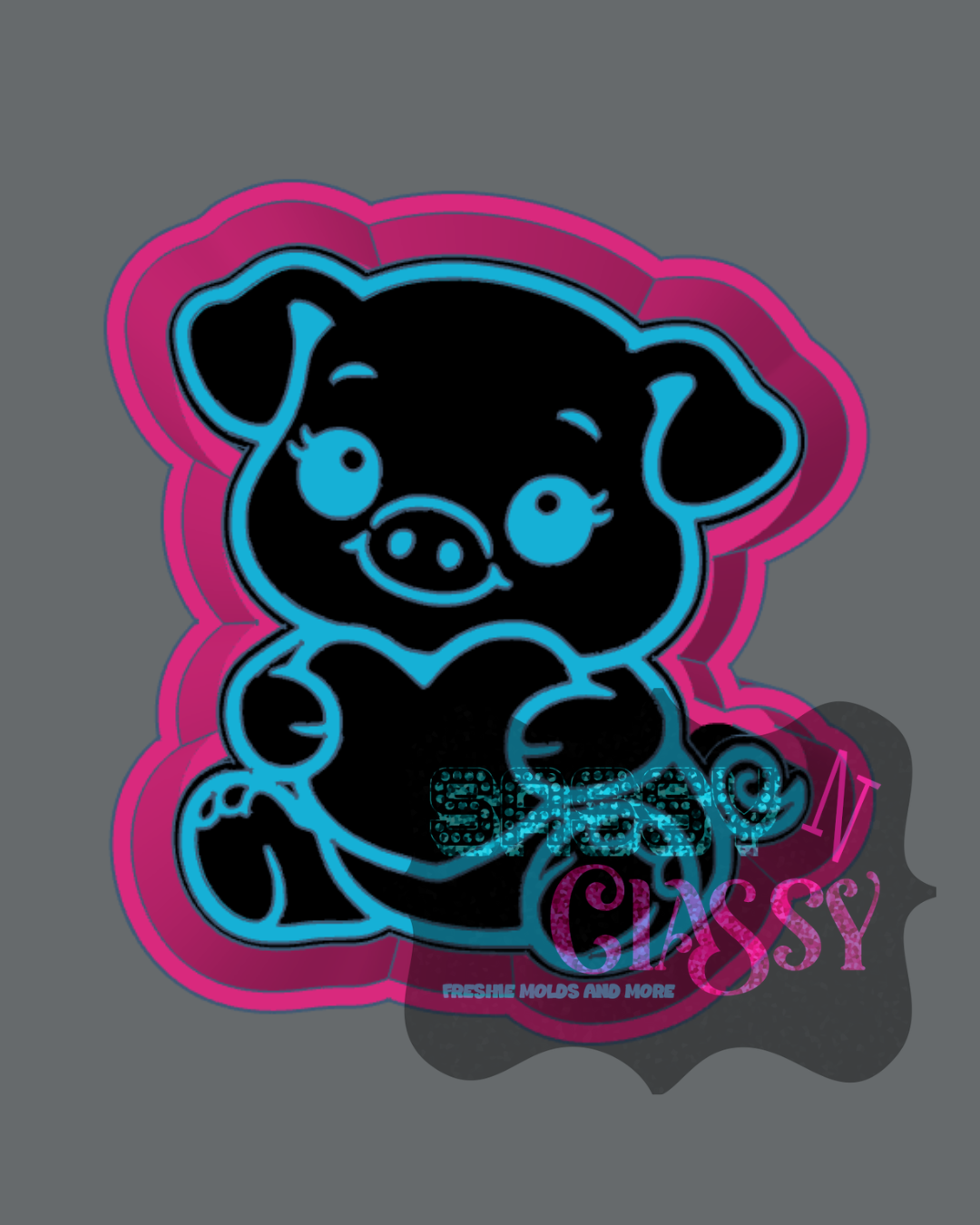 Pig holding Heart Freshie Mold