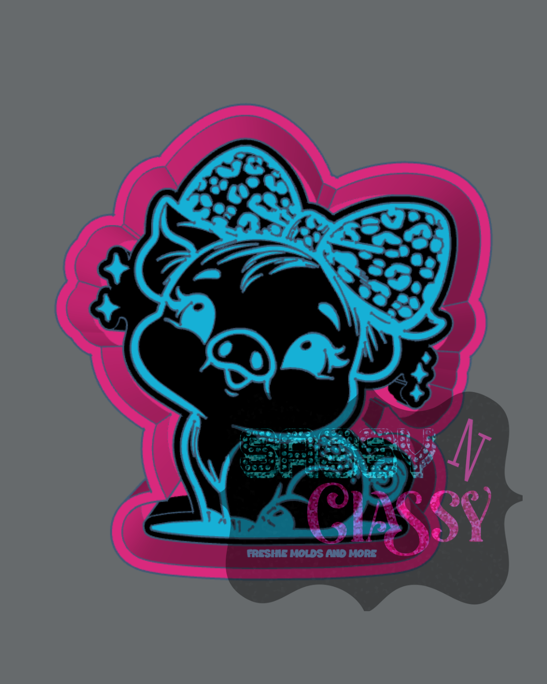 Pig with Leopard Bow Freshie Mold