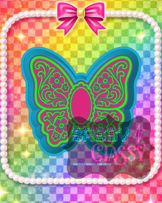 Tooled Oval Frame Butterfly Freshie Mold