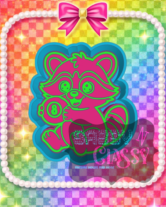 Raccoon with 8 Ball Freshie Mold