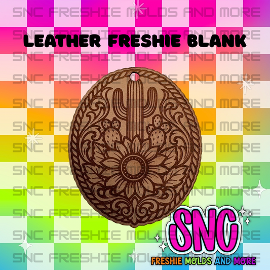 Tooled Cactus and Sunflower Rope Frame Leather Freshie Blank