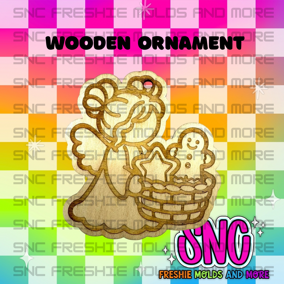 Cookie Basket Angel Wooden Ornament