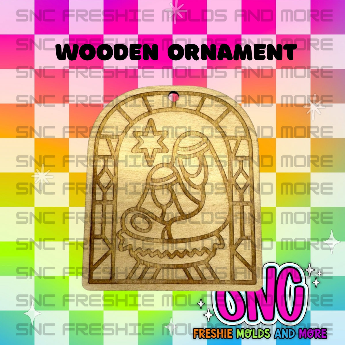 Stained Glass Manger Wooden Ornament