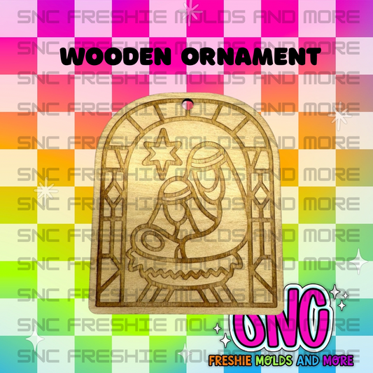 Stained Glass Manger Wooden Ornament