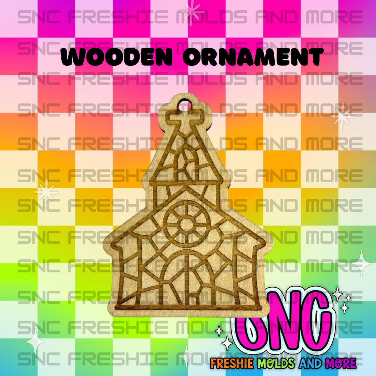 Stained Glass Church Wooden Ornament