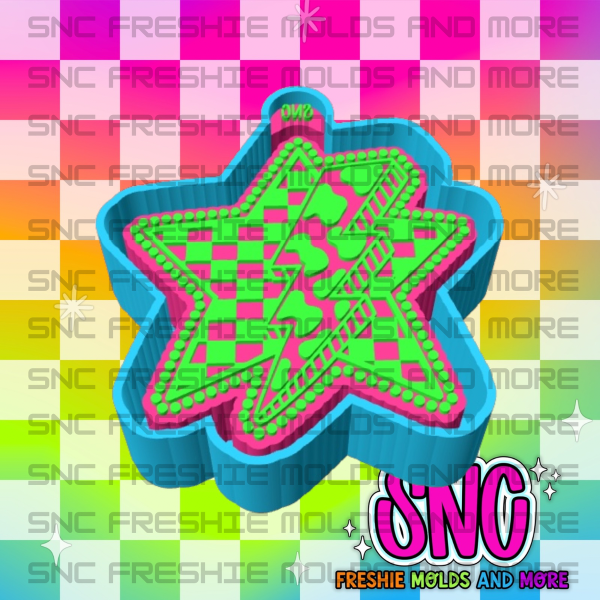 Jeweled and Checkered Star with Cowprint Bolt Freshie Mold ***SNC Exclusive***