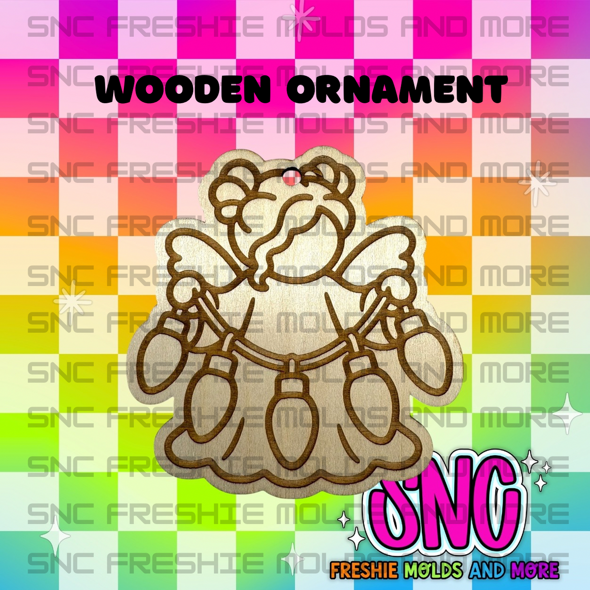 String of Lights Angel Wooden Ornament