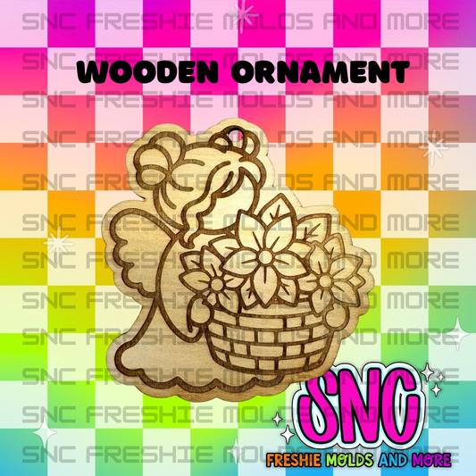 Poinsettia Angel Wooden Ornament