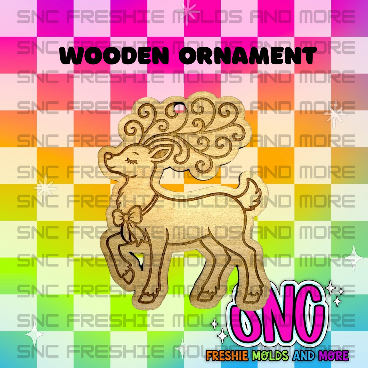 Swirly Reindeer Wooden Ornament