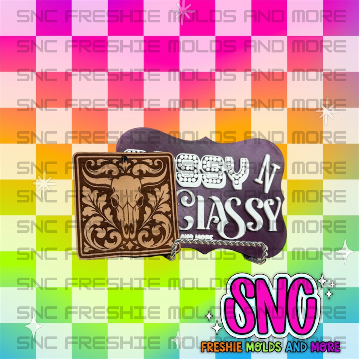 Tooled Bull Square Leather Freshie Blank