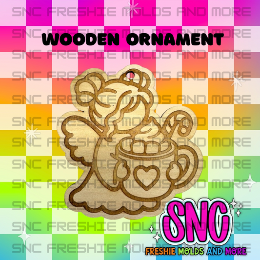 Hot Cocoa Angel Wooden Ornament