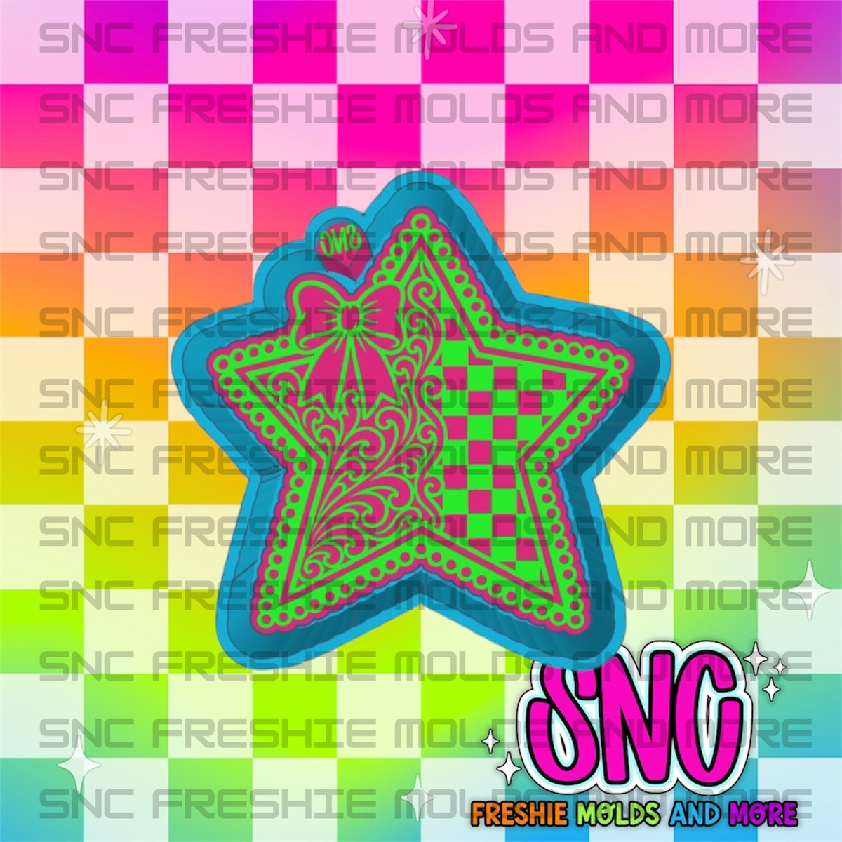 Tooled and Checkered Star Freshie Mold by Ashley