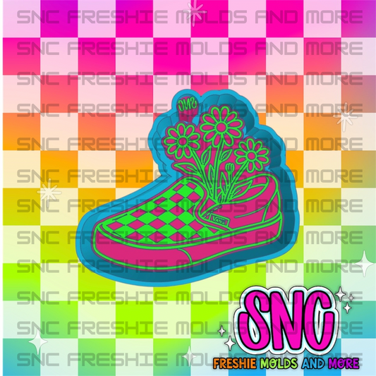 Checkered Shoe with Flowers Freshie Mold